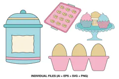 Pastel baking clipart with kitchen canister cookie tray cupcakes and egg carton