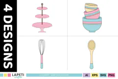 Baking tools clipart in soft pink blue and cream colors
