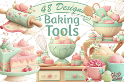 Vintage Baking Tools Clipart, Rolling Pins Whisks Mixing Png Product Image 1