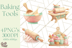 Vintage Baking Tools Clipart, Rolling Pins Whisks Mixing Png Product Image 1