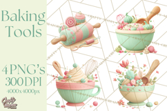 Vintage Baking Tools Clipart, Rolling Pins Whisks Mixing Png Product Image 1
