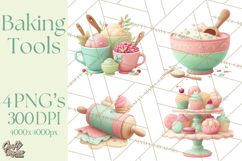 Vintage Baking Tools Clipart, Rolling Pins Whisks Mixing Png Product Image 1