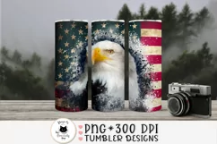 patriotic tumbler wrap with bald eagle shown on a forest background
