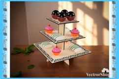 3-Tier Laser-Cut Cake Stand, Decorative Base for Party Table Product Image 1