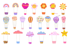 Cute Hot Air Balloon Clipart Vector Set 21 Whimsical Clouds Product Image 1