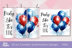 4th of July Balloons Tumbler Wrap PNG 20 oz Skinny Tumbler Product Image 3