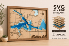 Balsam Lake 3D Wooden Map Laser Cut Files Product Image 1