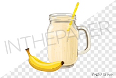 Banana smoothie in glass jar PNG fruit cartoon summer illust Product Image 1