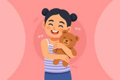 Happy Girl Playing with Doll Product Image 1