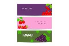 Set of horizontal banners with three berries and fruits Product Image 1