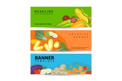 Three horizontal banners with colorful vegetables and fruits Product Image 1