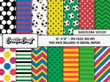 Barcelona Soccer Digital Papers, scrapbook papers designs Product Image 2