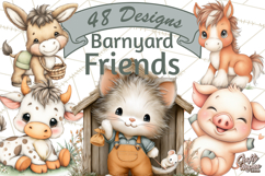 Country Farm Clipart PNG, Barnyard Animals Rustic Elements Product Image 1