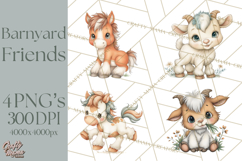 Country Farm Clipart PNG, Barnyard Animals Rustic Elements Product Image 1