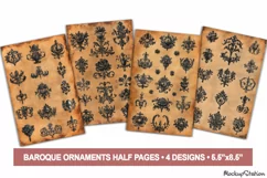 Baroque Ornaments on Old Papers PNG, Vintage Royal Designs Product Image 1