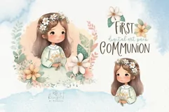First Communion PNG Clipart | Watercolor Girl Communion Product Image 1