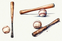 Baseball Bat and Ball Watercolor Clipart | Sports PNG Bundle Product Image 1