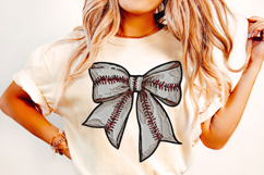 Faux Embroidery Baseball Coquette Bow PNG, Baseball Bow PNG Product Image 2