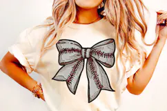 Faux Embroidery Baseball Coquette Bow PNG, Baseball Bow PNG Product Image 2