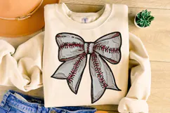 Faux Embroidery Baseball Coquette Bow PNG, Baseball Bow PNG Product Image 3