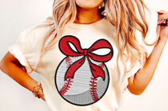 Faux Embroidery Baseball PNG, Coquette Bow PNG, Baseball Bow Product Image 2