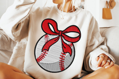Faux Embroidery Baseball PNG, Coquette Bow PNG, Baseball Bow Product Image 3