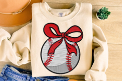 Faux Embroidery Baseball PNG, Coquette Bow PNG, Baseball Bow Product Image 1