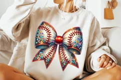 Baseball Coquette PNG, Glitter Baseball Bow PNG Sublimation Product Image 1