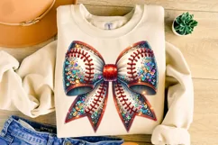 Baseball Coquette PNG, Glitter Baseball Bow PNG Sublimation Product Image 3