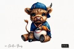Baseball Highland Cow PNG | Baseball PNG Product Image 1