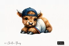 Baseball Highland Cow PNG | Baseball PNG Product Image 1