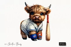 Baseball Highland Cow PNG | Baseball PNG Product Image 1