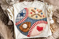 Baseball Patchwork PNG, Baseball Clipart PNG, Faux Yarn PNG Product Image 1