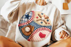Baseball Patchwork PNG, Baseball Clipart PNG, Faux Yarn PNG Product Image 4