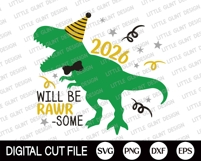 Kids New Year SVG | 2026 New Year's Shirt | Dinosaur PNG Product Image 3