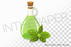 Fresh herbal basil glass bottle oil PNG SVG EPS Clipart Product Image 1