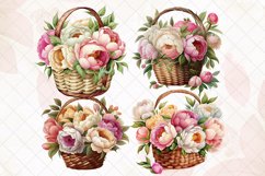 Basket of Beautiful Peonies Watercolor Clipart Product Image 2