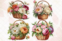 Basket of Beautiful Peonies Watercolor Clipart Product Image 3