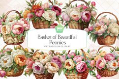 Basket of Beautiful Peonies Watercolor Clipart Product Image 1