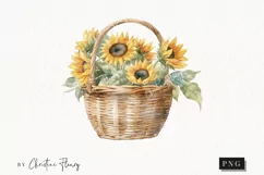 Watercolor Sunflower Basket Clipart | Watercolor Sunflower Product Image 1