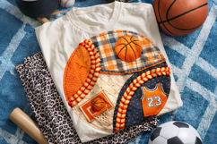 Basketball Patchwork PNG, Basketball Clipart, Faux Yarn PNG Product Image 1