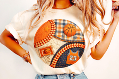 Basketball Patchwork PNG, Basketball Clipart, Faux Yarn PNG Product Image 3