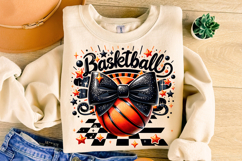 Retro Checkered Basketball PNG, Basketball Mom PNG, Coquette Product Image 1