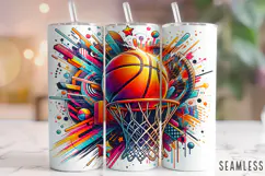 Retro Basketball Tumbler Wrap, Basketball Sublimation PNG Product Image 1
