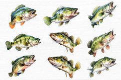 Bass Fishing Watercolor Sublimation clipart Product Image 5