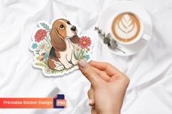 Basset hound puppy flowers sticker Product Image 1
