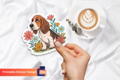 Basset hound puppy flowers sticker Product Image 1