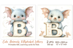 Bat, Cute Animal Alphabet Letters, ABC Printable cards Product Image 1