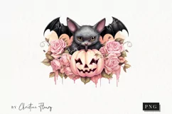 Pastel Pink Watercolor Bat Clipart | Watercolor Halloween Product Image 1