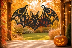 Bat Haunted house Halloween SVG Laser Cut Ornament